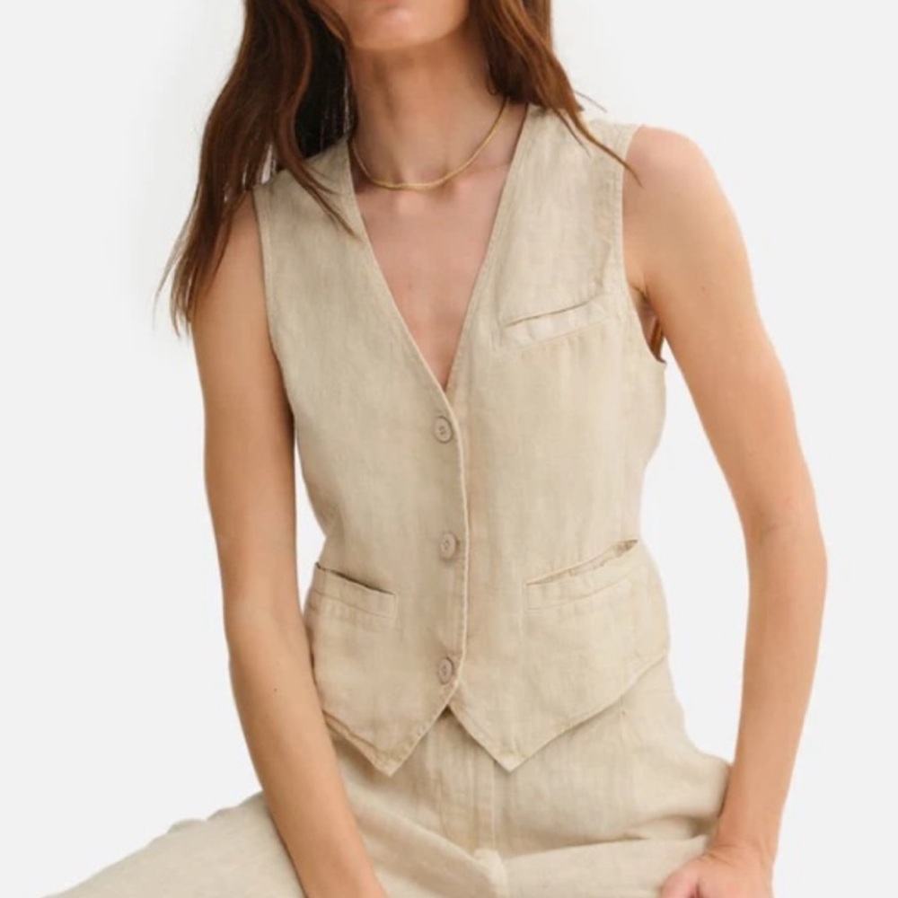 MATE The Label Organic Linen Vest Top Size Large Clean Girl Minimalist Neutral